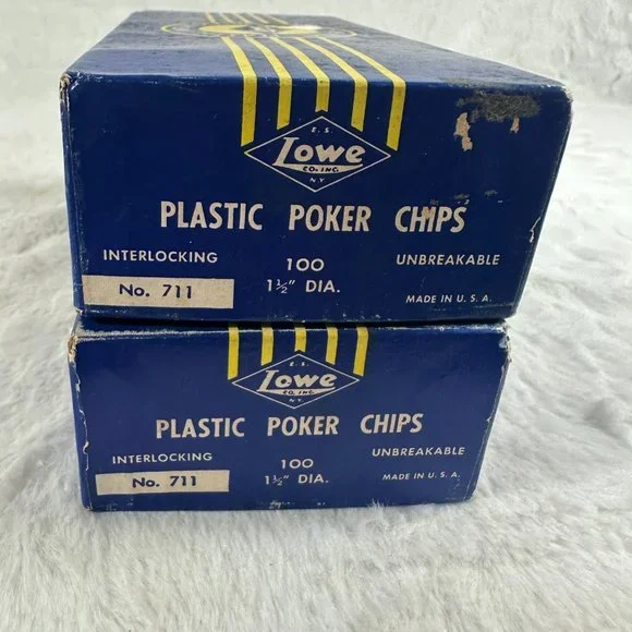 Set Vintage 100 x 2 Lowe Plastic Poker Chips USA Red White Blue original boxes - Picture 5 of 5